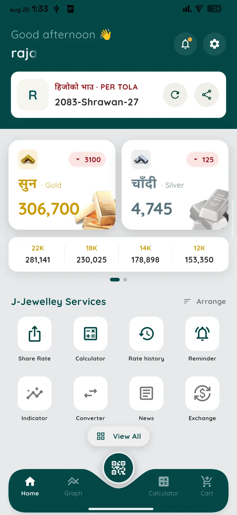 Today’s rate in the J-Jewellery app